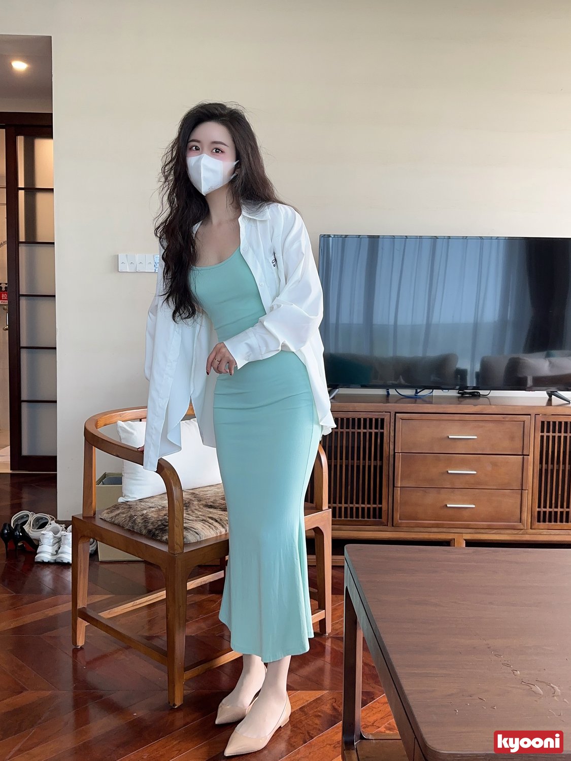 芝岚 天青小妈裙肉丝平底